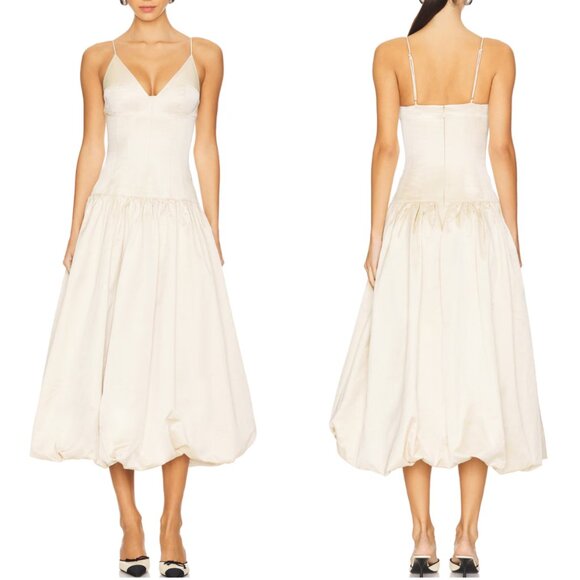 NWT LPA Revolve Kaia Midi Dress - Beige Light Tan Cream Cotton Cocktail